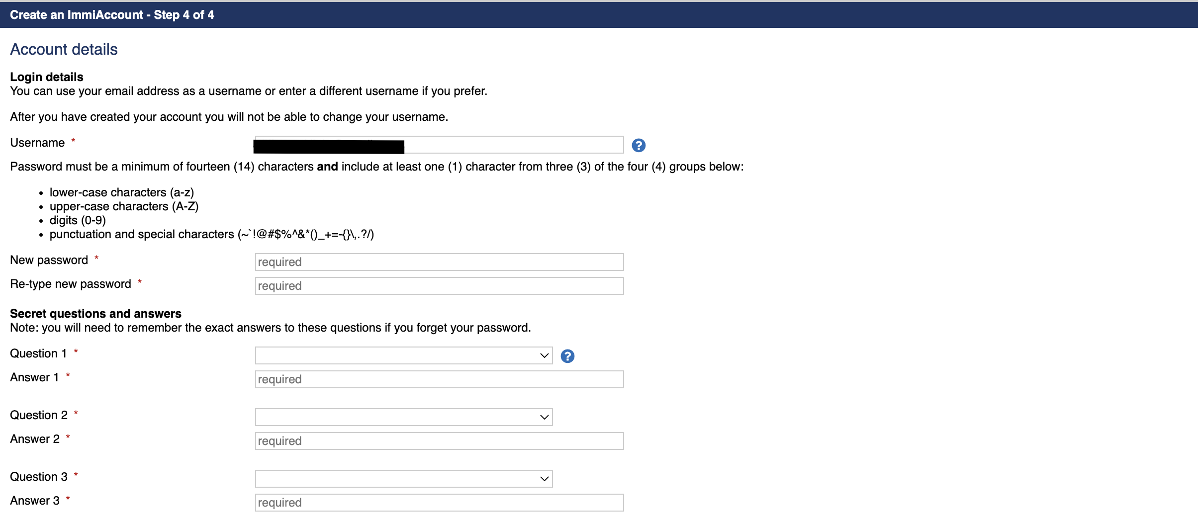 Login credentials setup